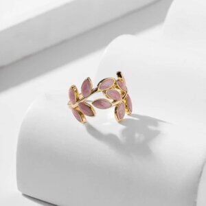 Leafy Serenity Cuff Ring Pink